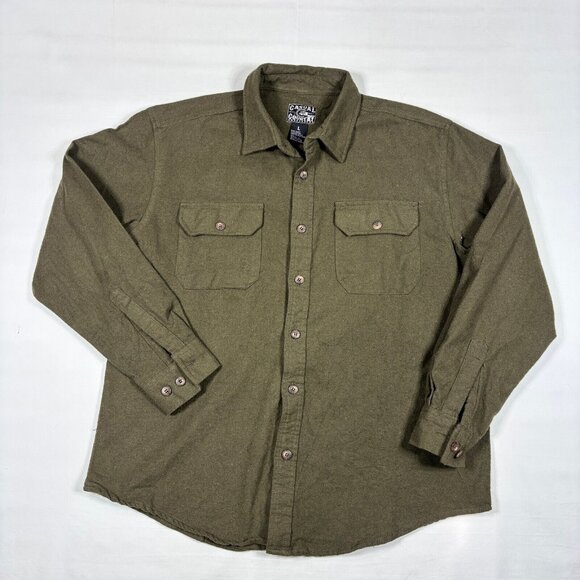 Casual Country Outfitters Green Chamois Long Sleeeve Button Flannel Shirt Mens L - Picture 1 of 4